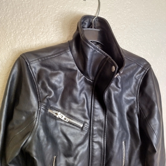 BLANK NYC  Faux Leather Full Zip Moto Jacket Black Turn Down Collar Sz M - Picture 7 of 8
